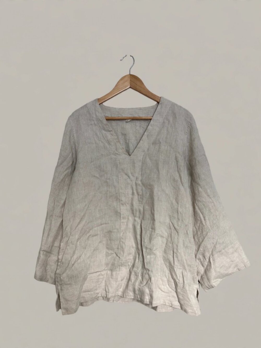 ARKET Beige Linen V Neck Tunic Top Womens M Lagenlook Minimalist Breezy Airy